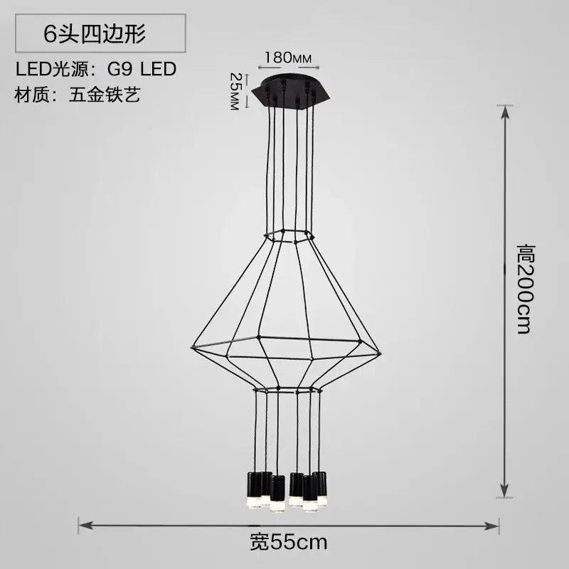 Black geometric designer nordic ceiling chandelier living room light