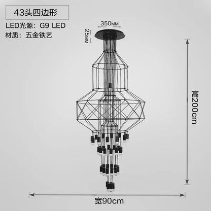 Black geometric designer nordic ceiling chandelier living room light