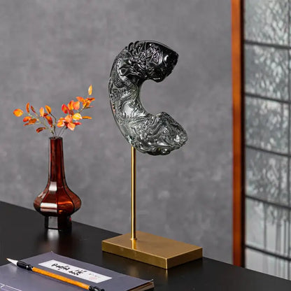Black glass dragon sculpture crescent moon living room decor