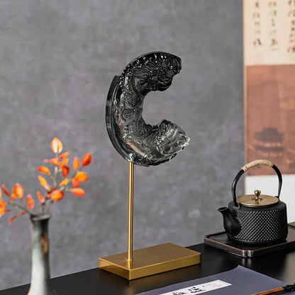 Black glass dragon sculpture crescent moon living room decor