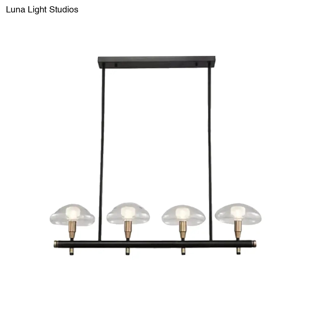 DecorBites™ Black Glass Island Pendant Light with 4/6 Clear Mushroom Shades - Ideal for Restaurants