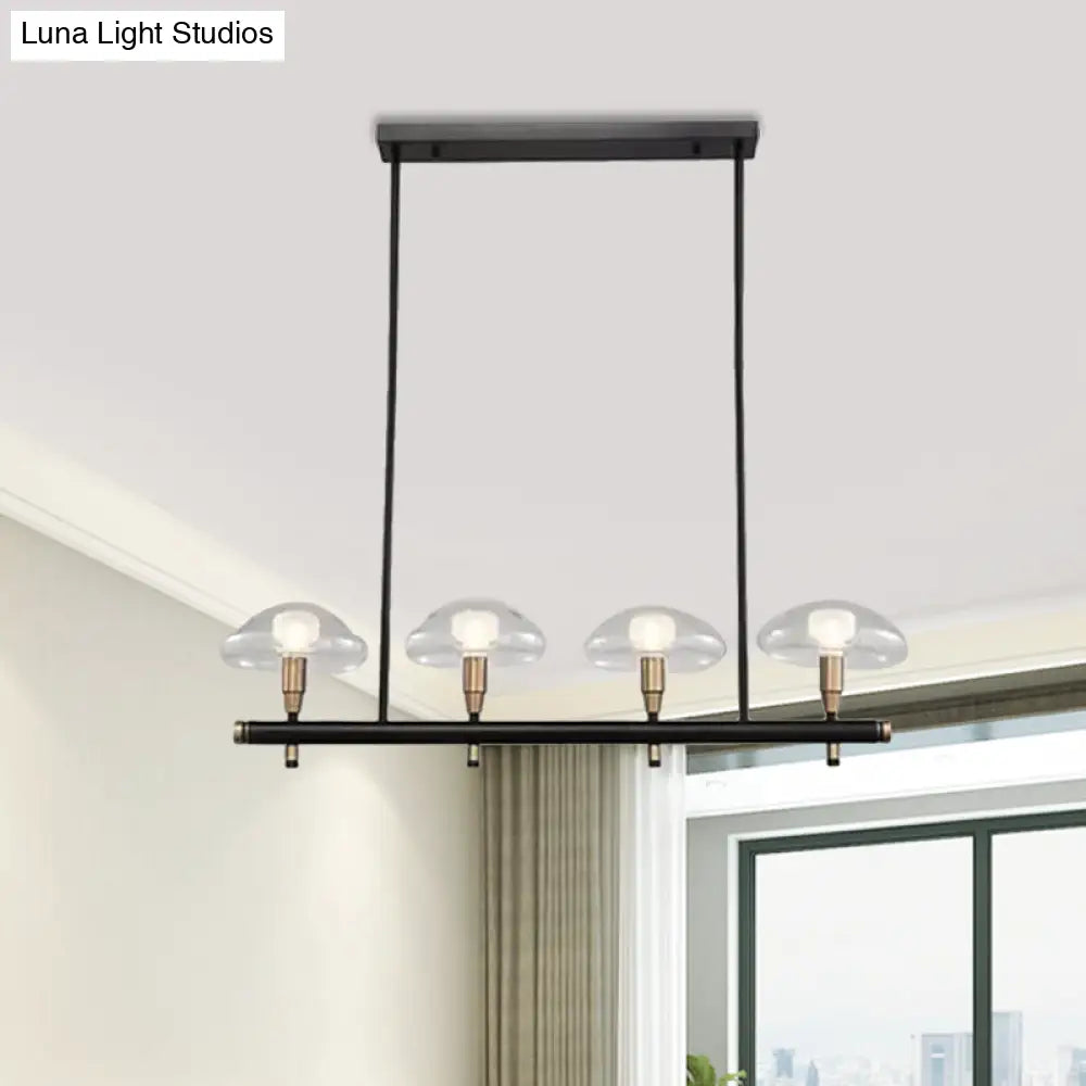 DecorBites™ Black Glass Island Pendant Light with 4/6 Clear Mushroom Shades - Ideal for Restaurants