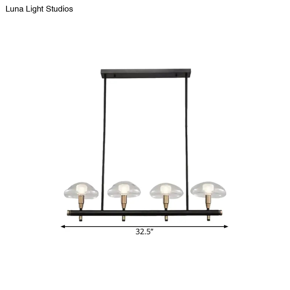 DecorBites™ Black Glass Island Pendant Light with 4/6 Clear Mushroom Shades - Ideal for Restaurants