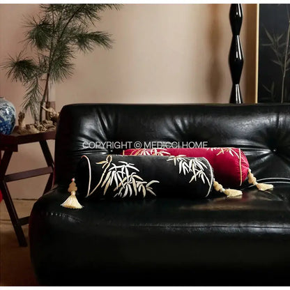 Black & gold bamboo leaves embroidery bolster pillow covers bedroom