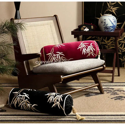 Black & gold bamboo leaves embroidery bolster pillow covers bedroom