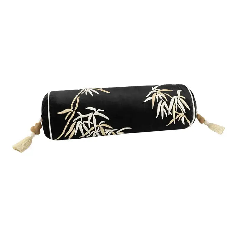 Black & gold bamboo leaves embroidery bolster pillow covers bedroom