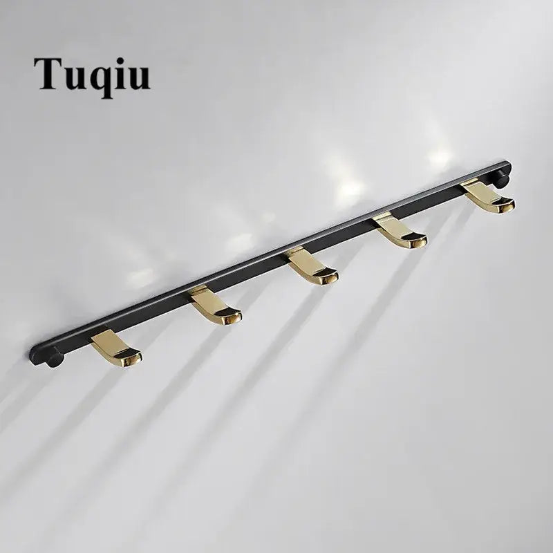 Black gold brass robe rack bathroom wall mount towel storage