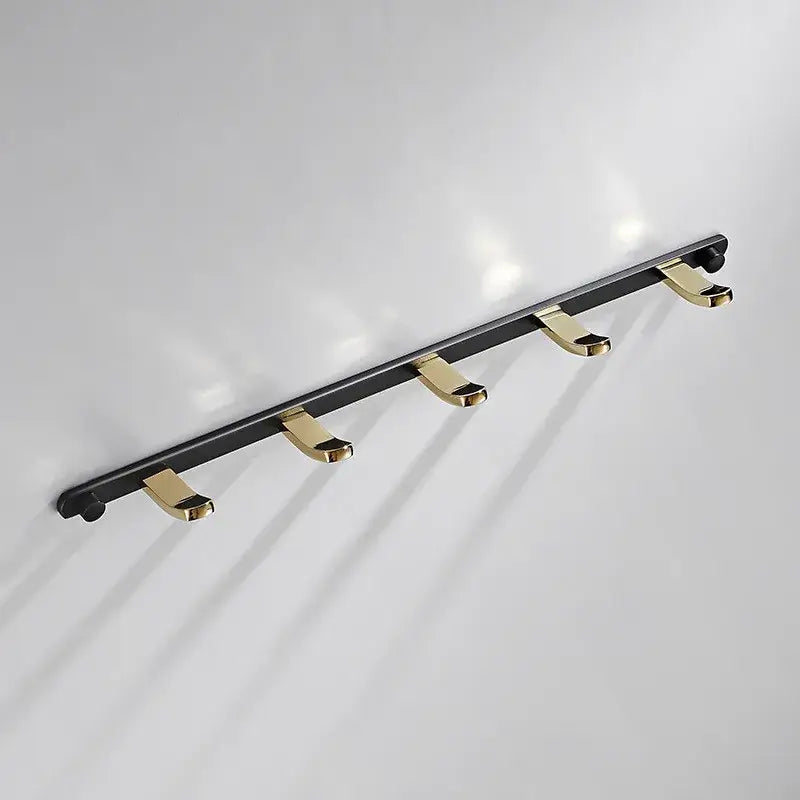 Black gold brass robe rack bathroom wall mount towel storage