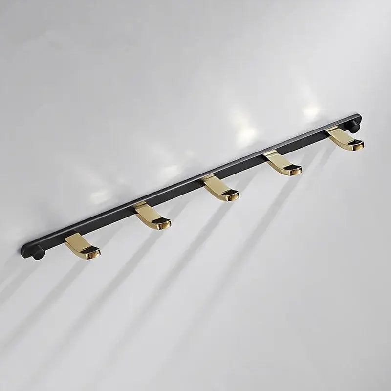 Black gold brass robe rack bathroom wall mount towel storage