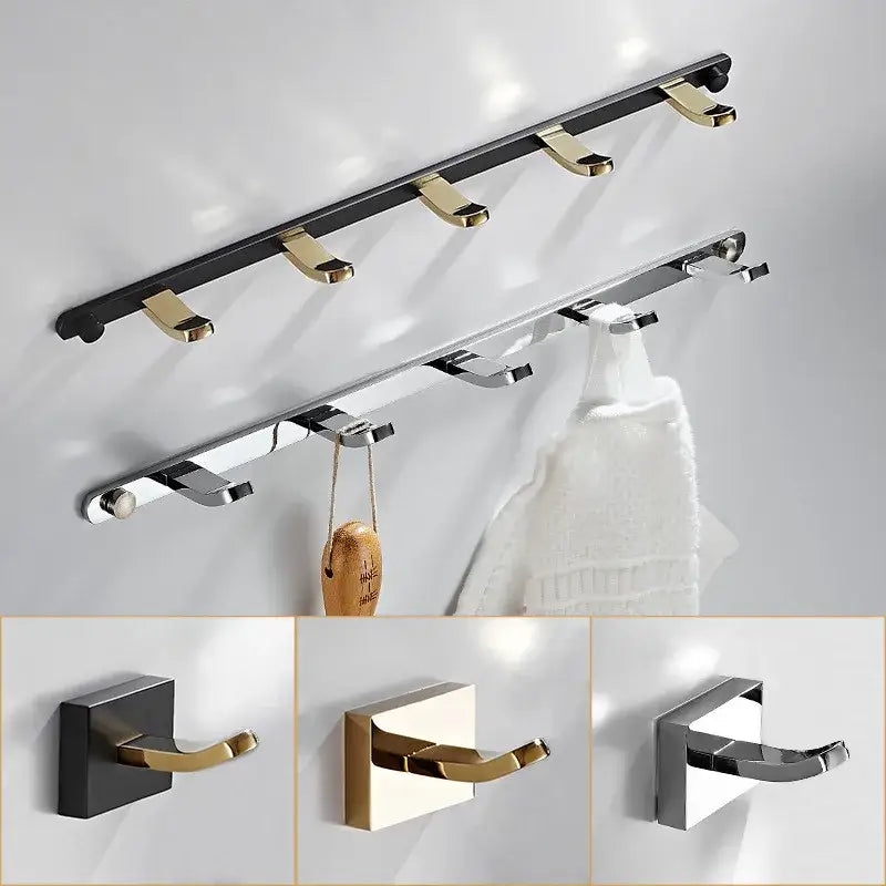 Black gold brass robe rack bathroom wall mount towel storage
