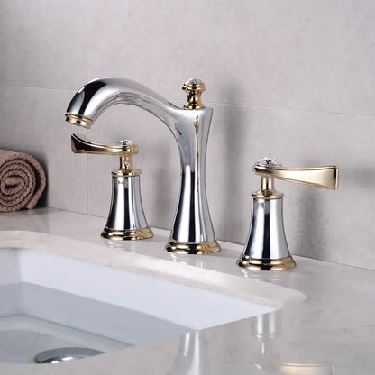 Black & gold crystal waterfall brass bathroom sink faucets