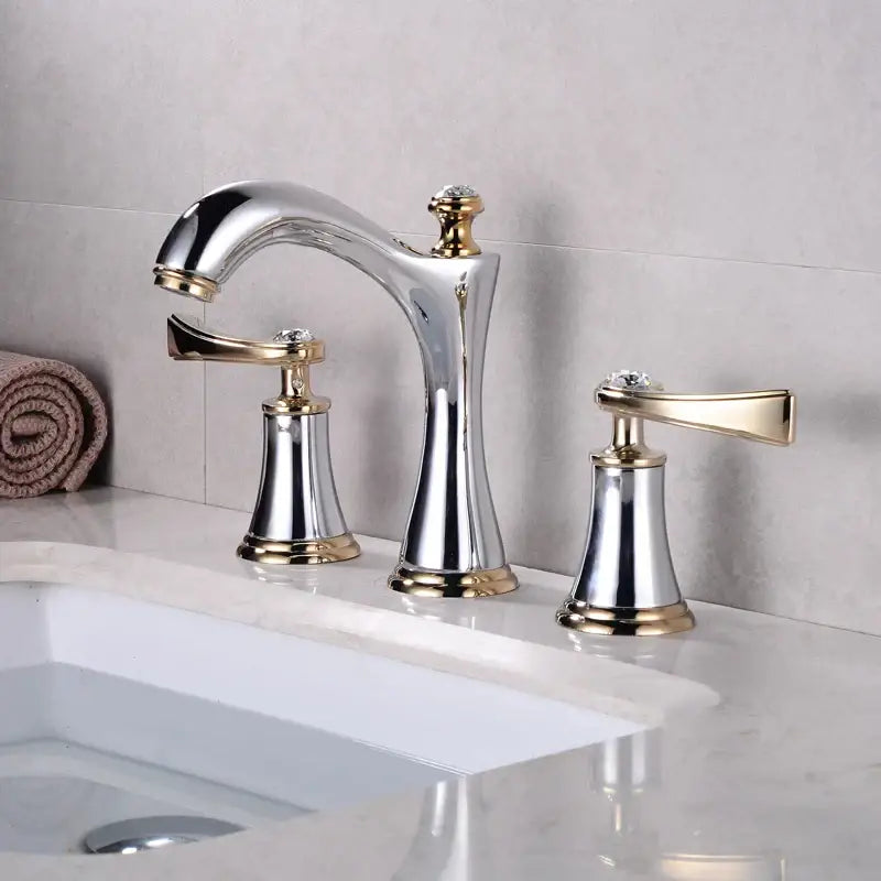 Black & gold crystal waterfall brass bathroom sink faucets