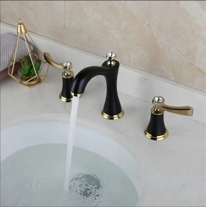 Black & gold crystal waterfall brass bathroom sink faucets