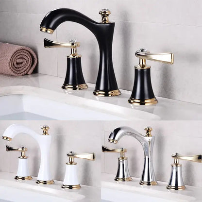 Black & gold crystal waterfall brass bathroom sink faucets