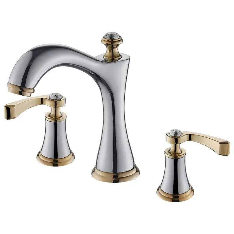 Black & gold crystal waterfall brass bathroom sink faucets