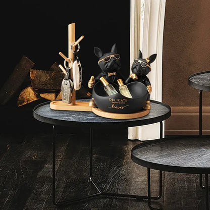 Black & gold french bulldog butler statue office desk organizer