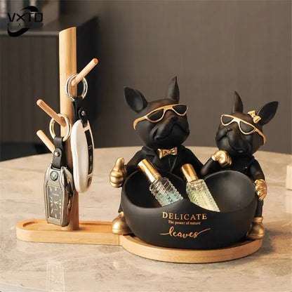Black & gold french bulldog butler statue office desk organizer