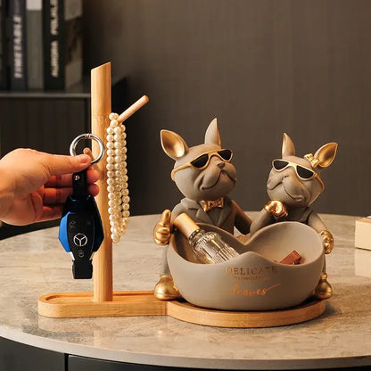 Black & gold french bulldog butler statue office desk organizer