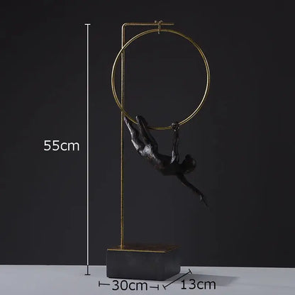 Black & gold gymnastic acrobat resin sculpture living room decor