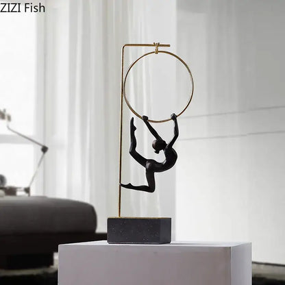 Black & gold gymnastic acrobat resin sculpture living room decor