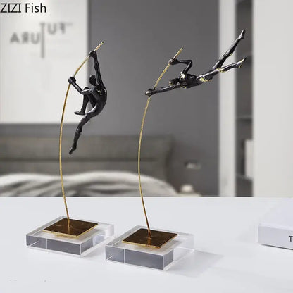 Black & gold gymnastic acrobat resin sculpture living room decor