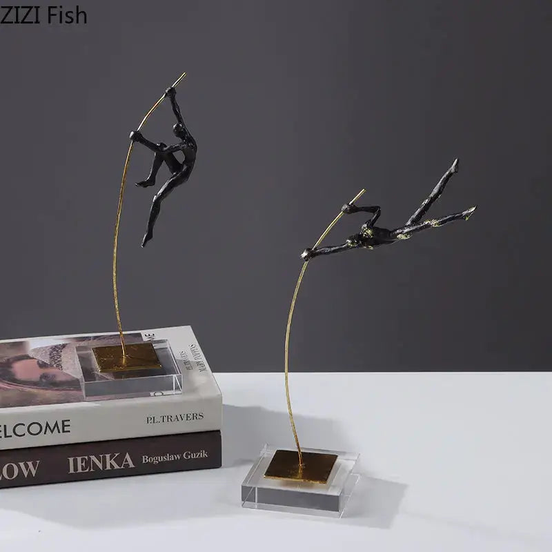 Black & gold gymnastic acrobat resin sculpture living room decor