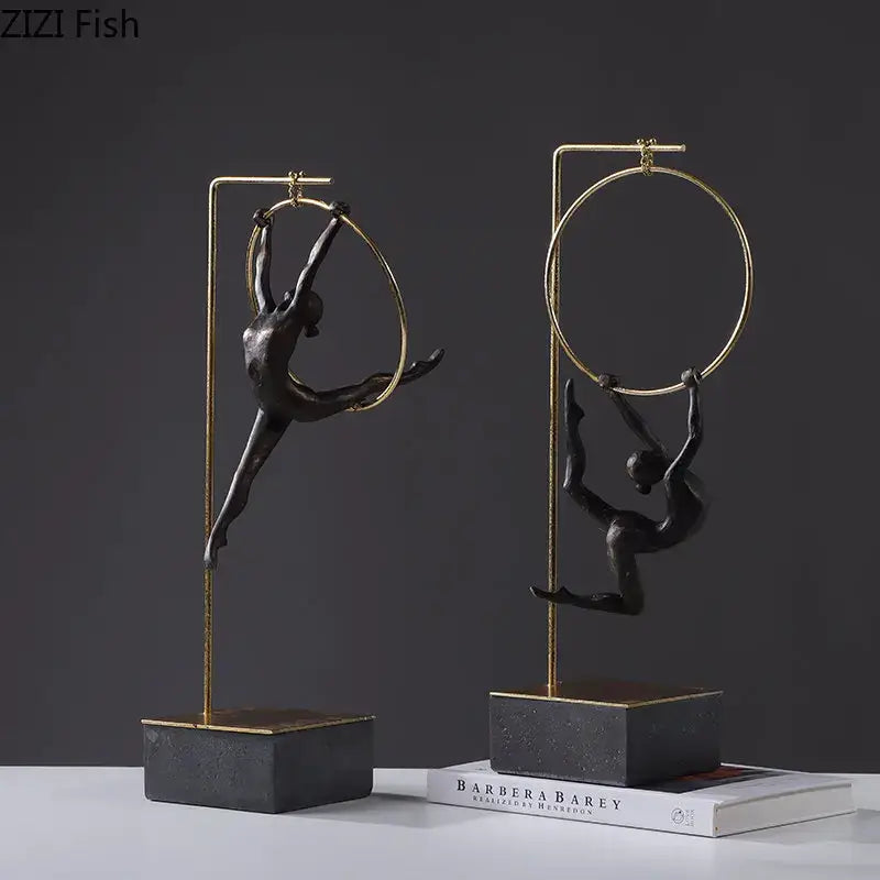 Black & gold gymnastic acrobat resin sculpture living room decor