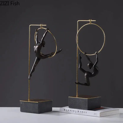Black & gold gymnastic acrobat resin sculpture living room decor
