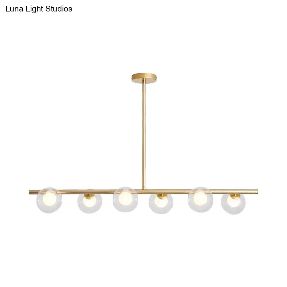 DecorBites™ Black/Gold Metallic Hanging Chandelier - Clear Glass Ball Island Light for Dining Table with 6 Modern Lights