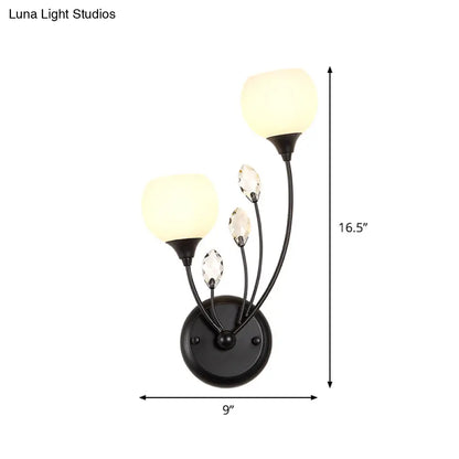 DecorBites™ Black Half-Bulb Wall Sconce Light with Frosted White Glass Bowl- Modern and Elegant Wall Mount Lamp