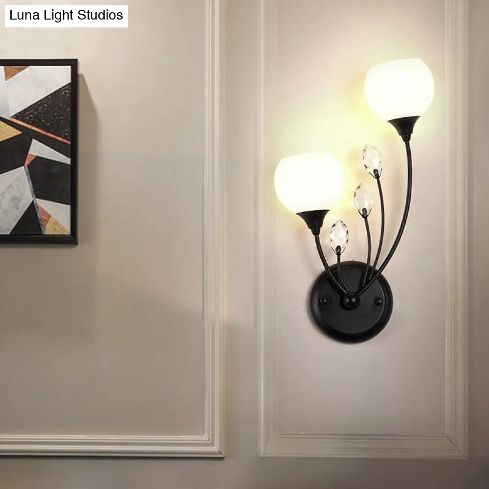 DecorBites™ Black Half-Bulb Wall Sconce Light with Frosted White Glass Bowl- Modern and Elegant Wall Mount Lamp