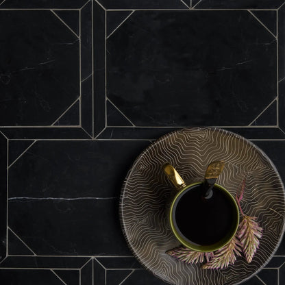Black Honed Desing Bm 103 Waterjet Marble Mosaics 12 1/4x16 3/16