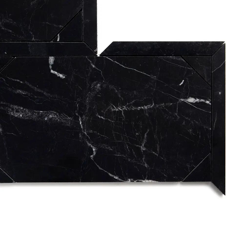 Black Honed French Interlock Marble Mosaics 12 1/4x15 7/8