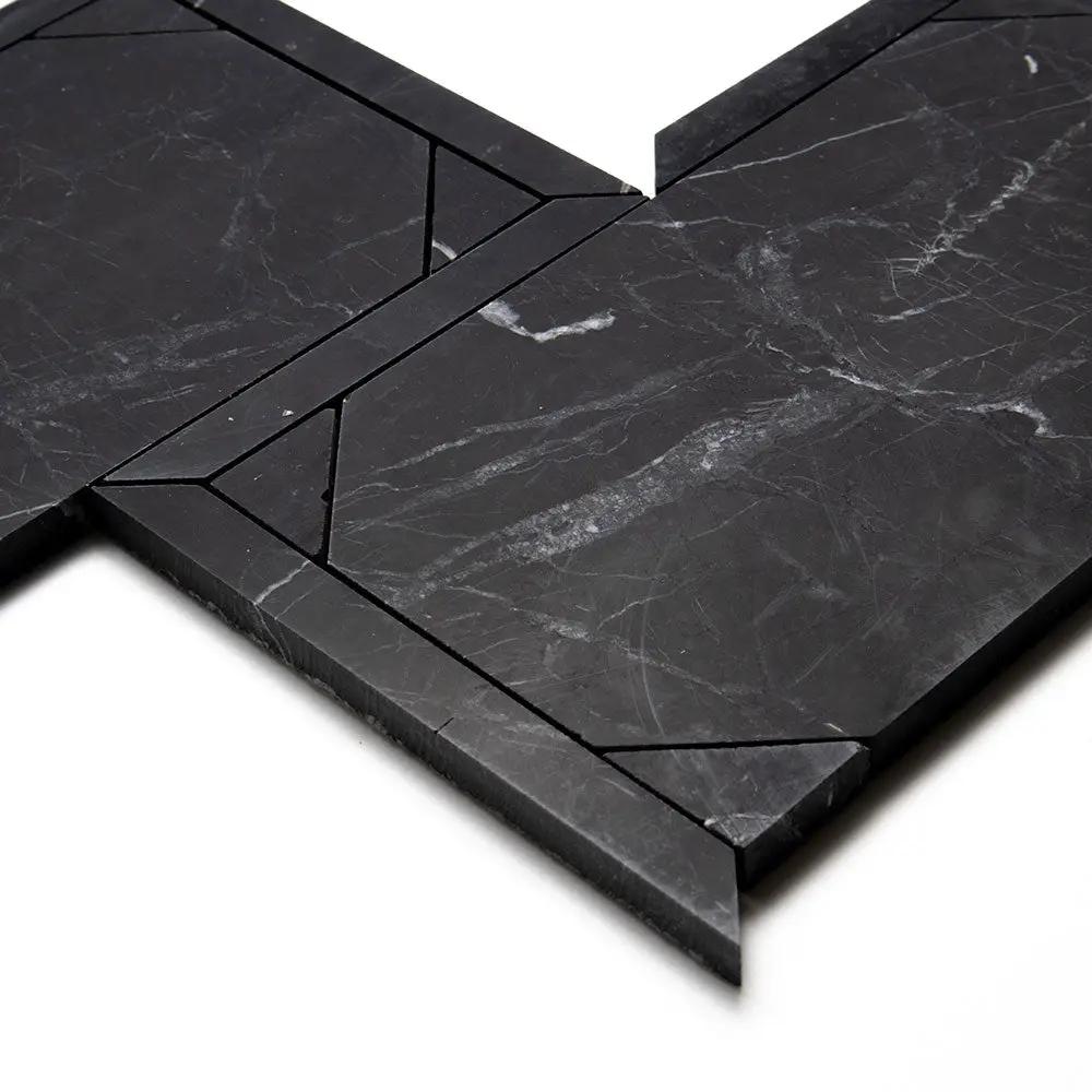 Black Honed French Interlock Marble Mosaics 12 1/4x15 7/8