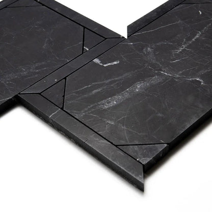 Black Honed French Interlock Marble Mosaics 12 1/4x15 7/8