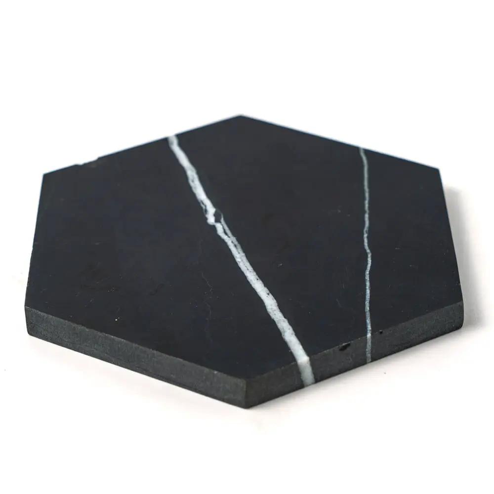 Black Honed Hexagon Marble Tiles 5 25/32x5
