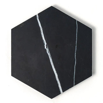 Black Honed Hexagon Marble Tiles 5 25/32x5