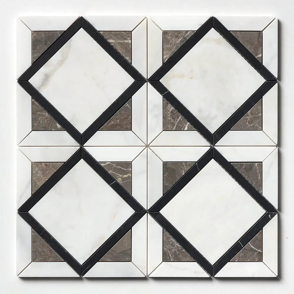 Satin Perla Honed Kent Marble Mosaics 13 9/16x13 9/16