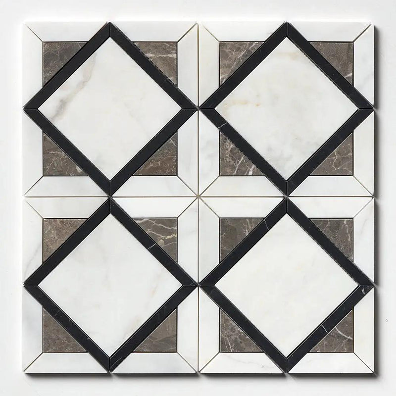 Satin Perla Honed Kent Marble Mosaics 13 9/16x13 9/16