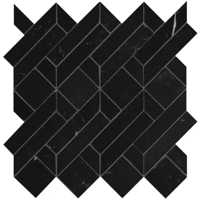 Black Honed Stucco Marble Waterjet Mosaics 4x7 1/2