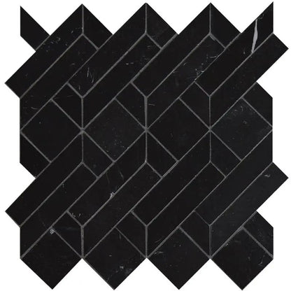 Black Honed Stucco Marble Waterjet Mosaics 4x7 1/2