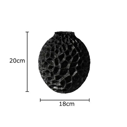 Black honeycomb texture ceramic vase living room artificial flower arrangement