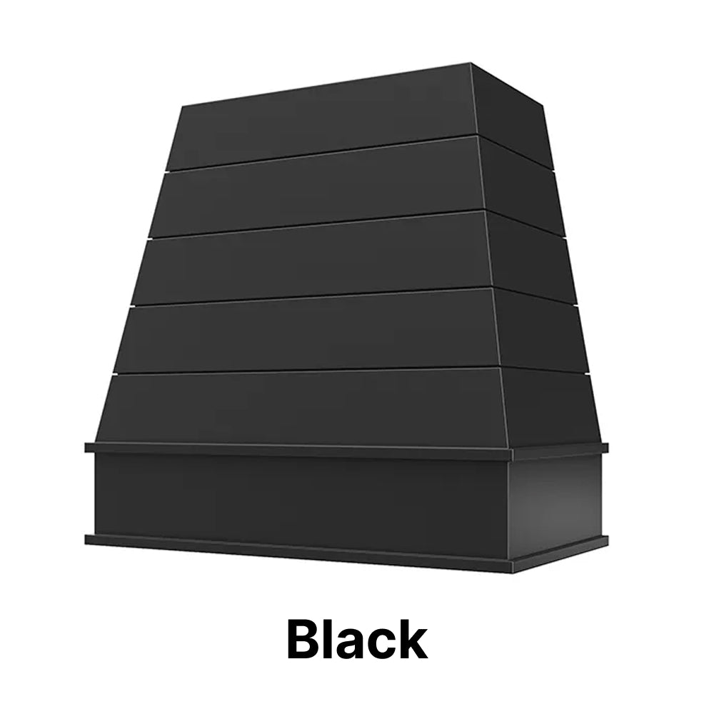 Wood Range Hood With Tapered Shiplap Front and Block Trim - 30", 36", 42", 48", 54" and 60" Widths Available