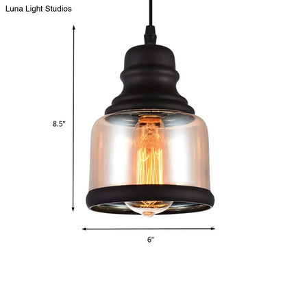 DecorBites™ Black Industrial Cylinder Pendant Lighting - Clear Glass Hanging Light for Living Room