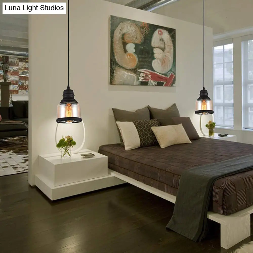 DecorBites™ Black Industrial Cylinder Pendant Lighting - Clear Glass Hanging Light for Living Room