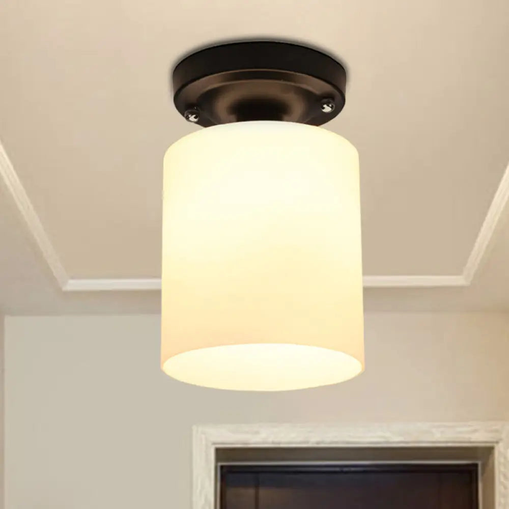 DecorBites™ Black Industrial Milky Glass Ceiling Mount Semi Flush Light for Corridor