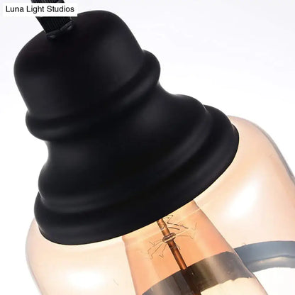 Industrial black cylinder pendant lighting bedroom clear glass shade