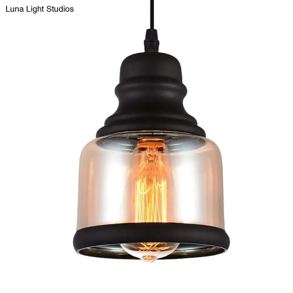 Industrial black cylinder pendant lighting bedroom clear glass shade