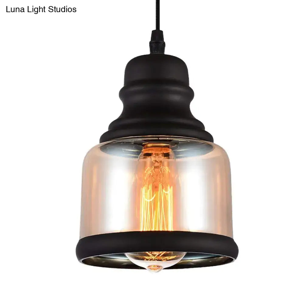 Industrial black cylinder pendant lighting bedroom clear glass shade