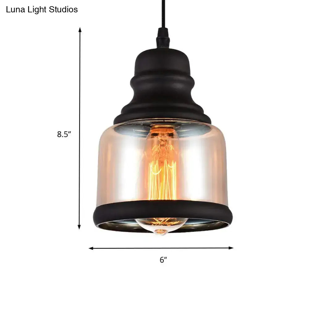 Industrial black cylinder pendant lighting bedroom clear glass shade
